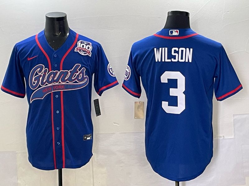 Men 2025 New York Giants #3 Wilson Blue Joint Name Nike Limited NFL Jersey style 05->new york giants->NFL Jersey